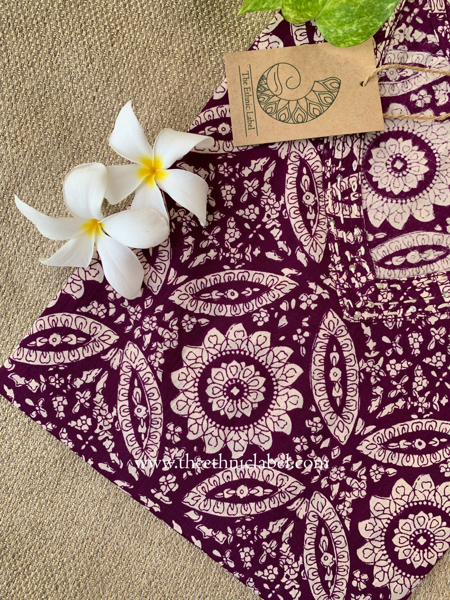 "Zahra" Wine Cotton kurta - L