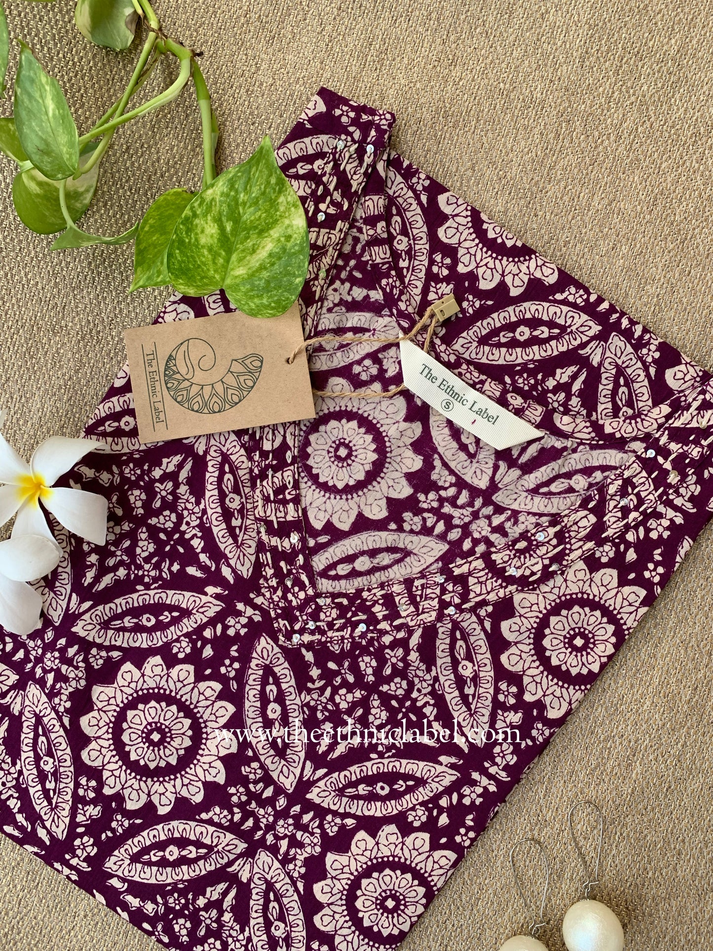 "Zahra" Wine Cotton kurta - L