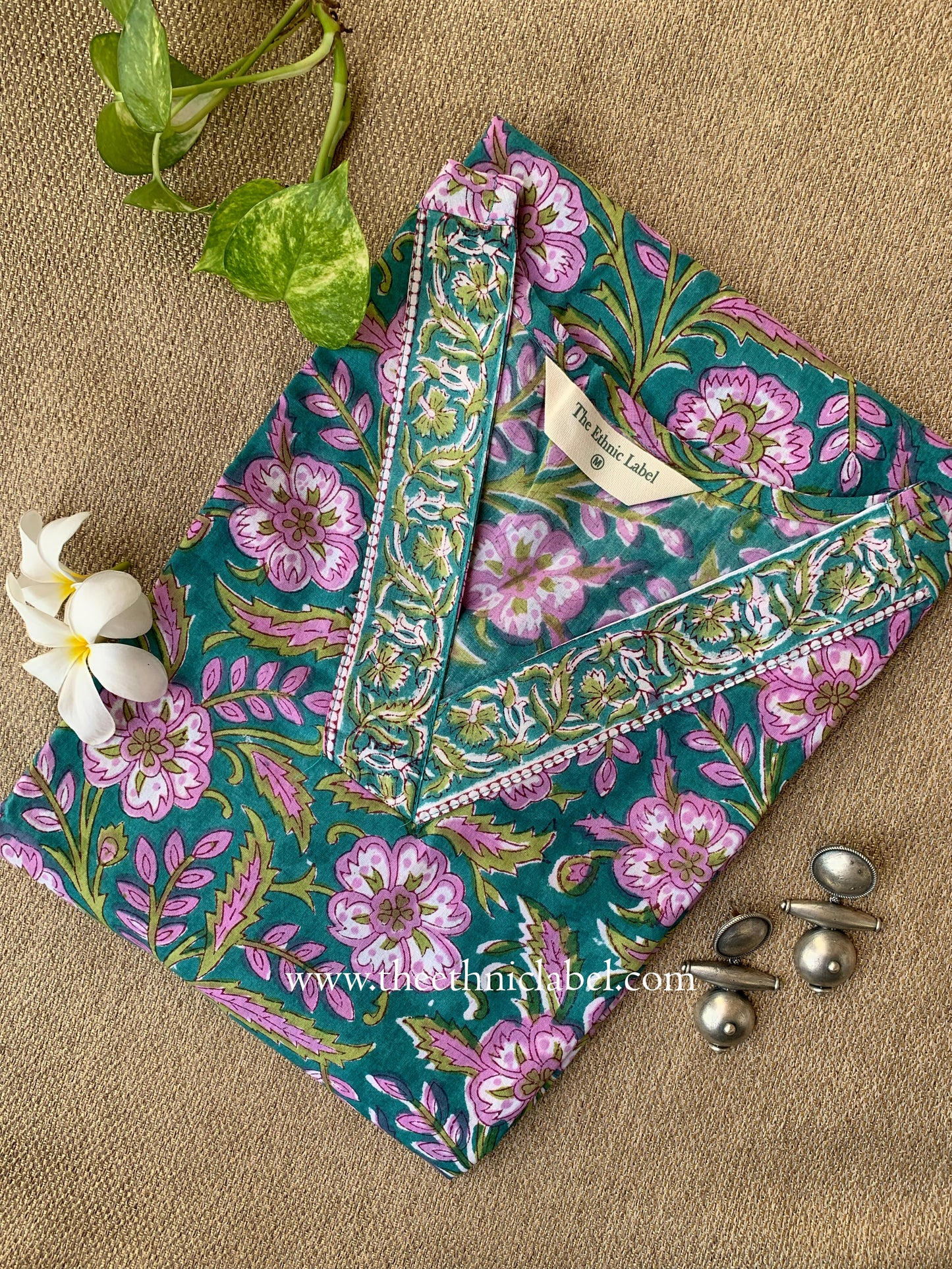 "Sahar" Hand Block Printed Sea Green Cotton kurta