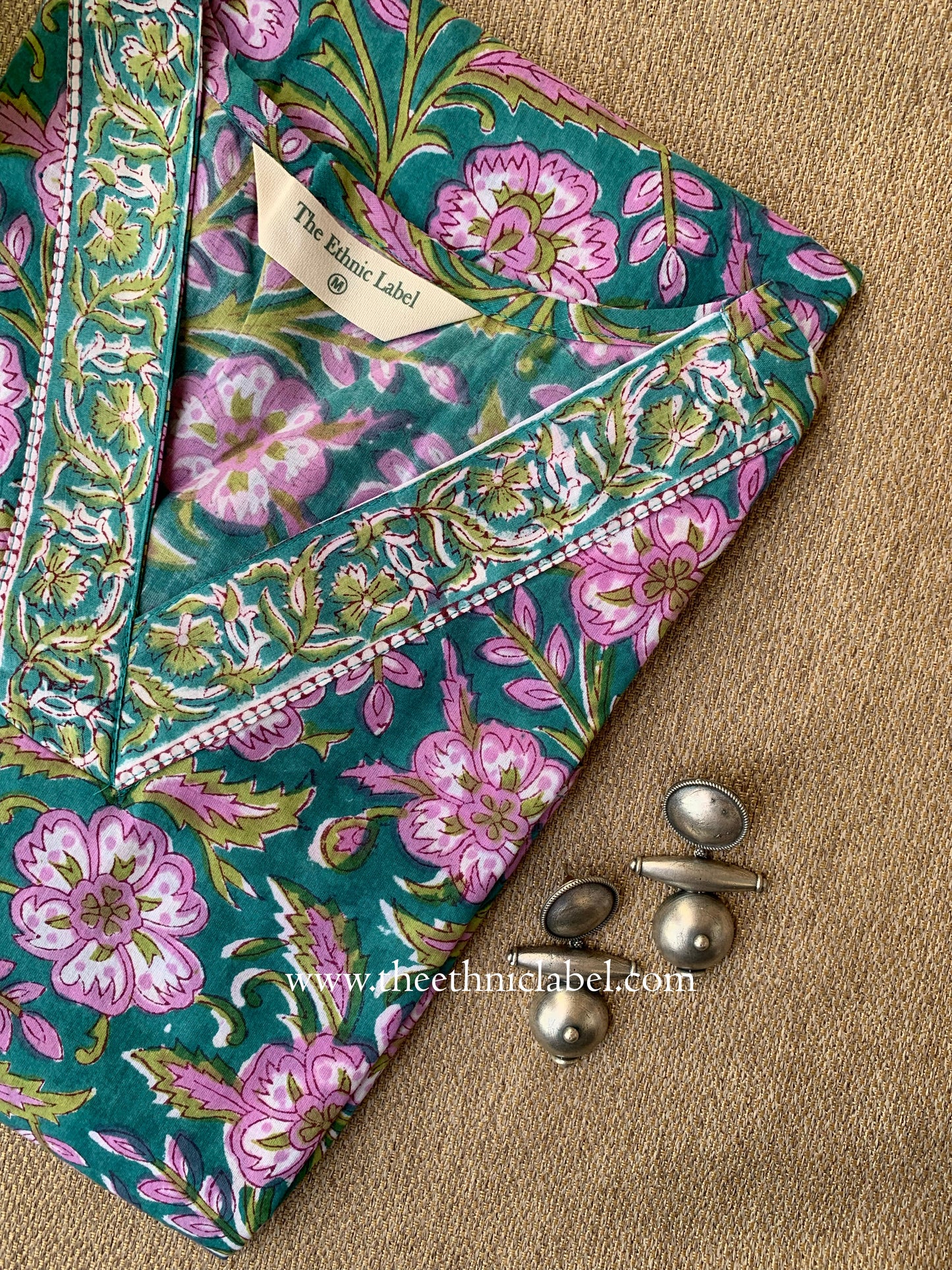 "Sahar" Hand Block Printed Sea Green Cotton kurta