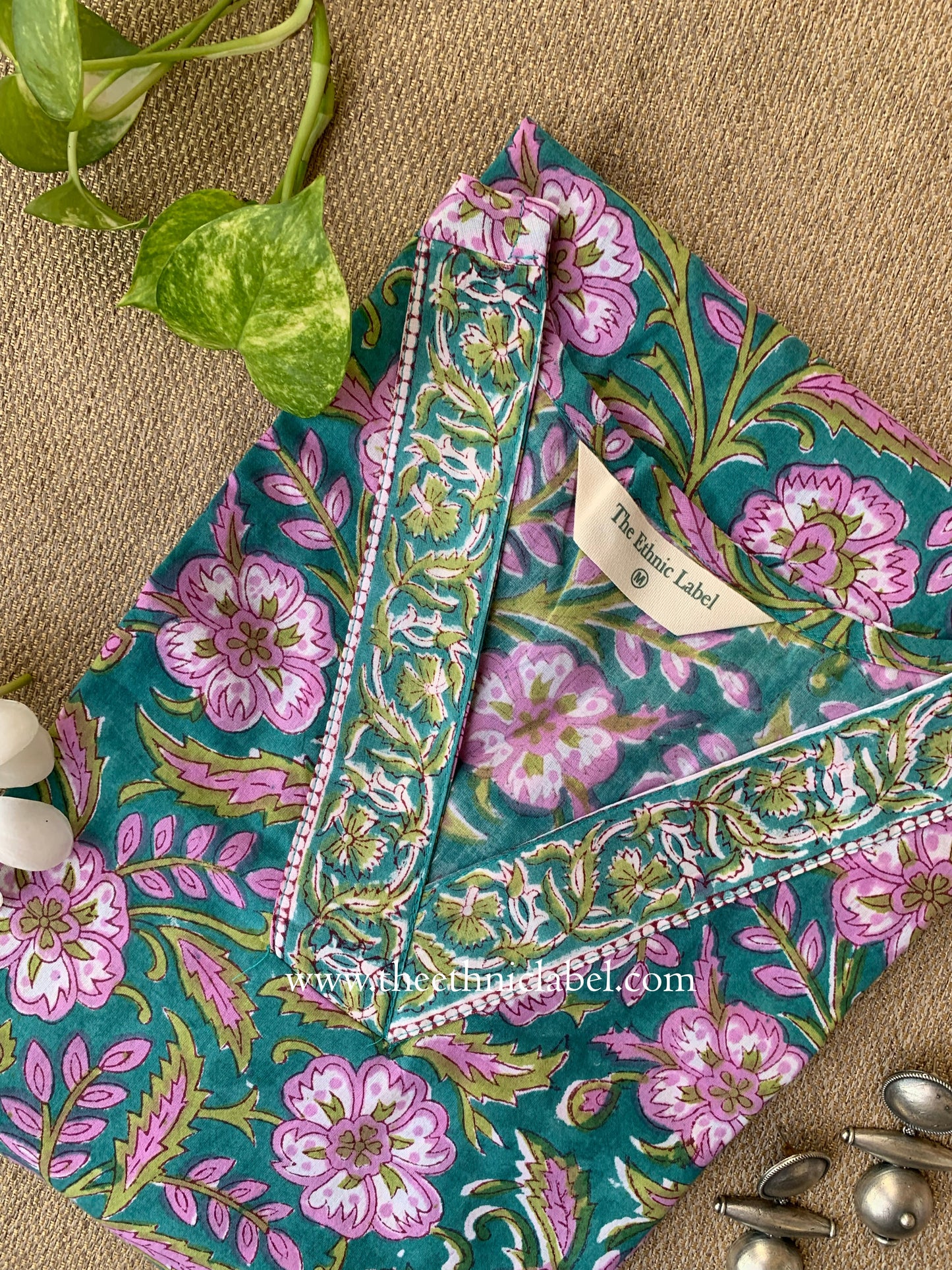 "Sahar" Hand Block Printed Sea Green Cotton kurta