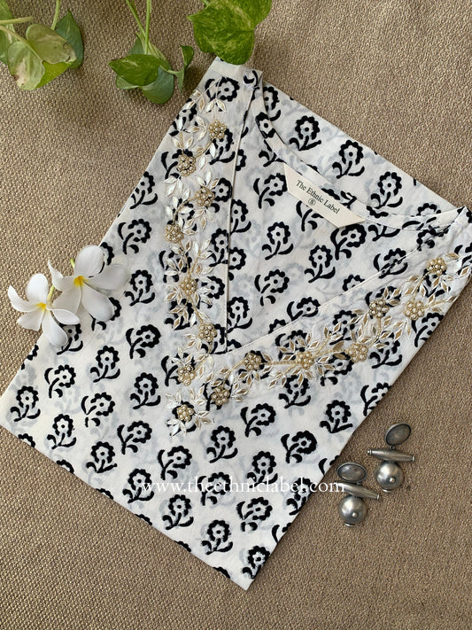 "Phool" Hand Embroidered Block Printed Cotton kurta