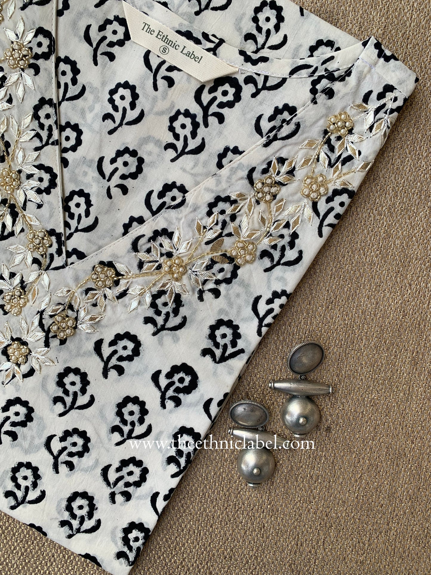 "Phool" Hand Embroidered Block Printed Cotton kurta