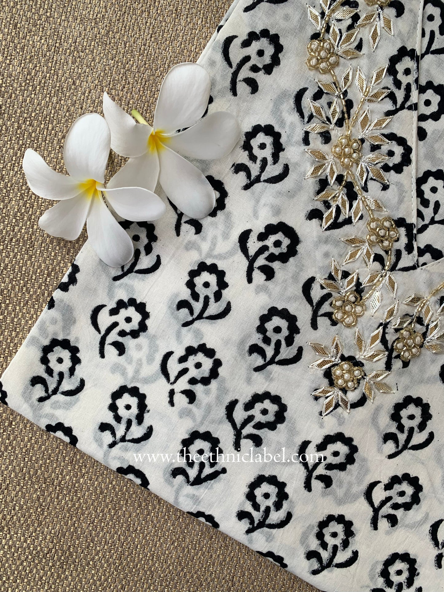 "Phool" Hand Embroidered Block Printed Cotton kurta