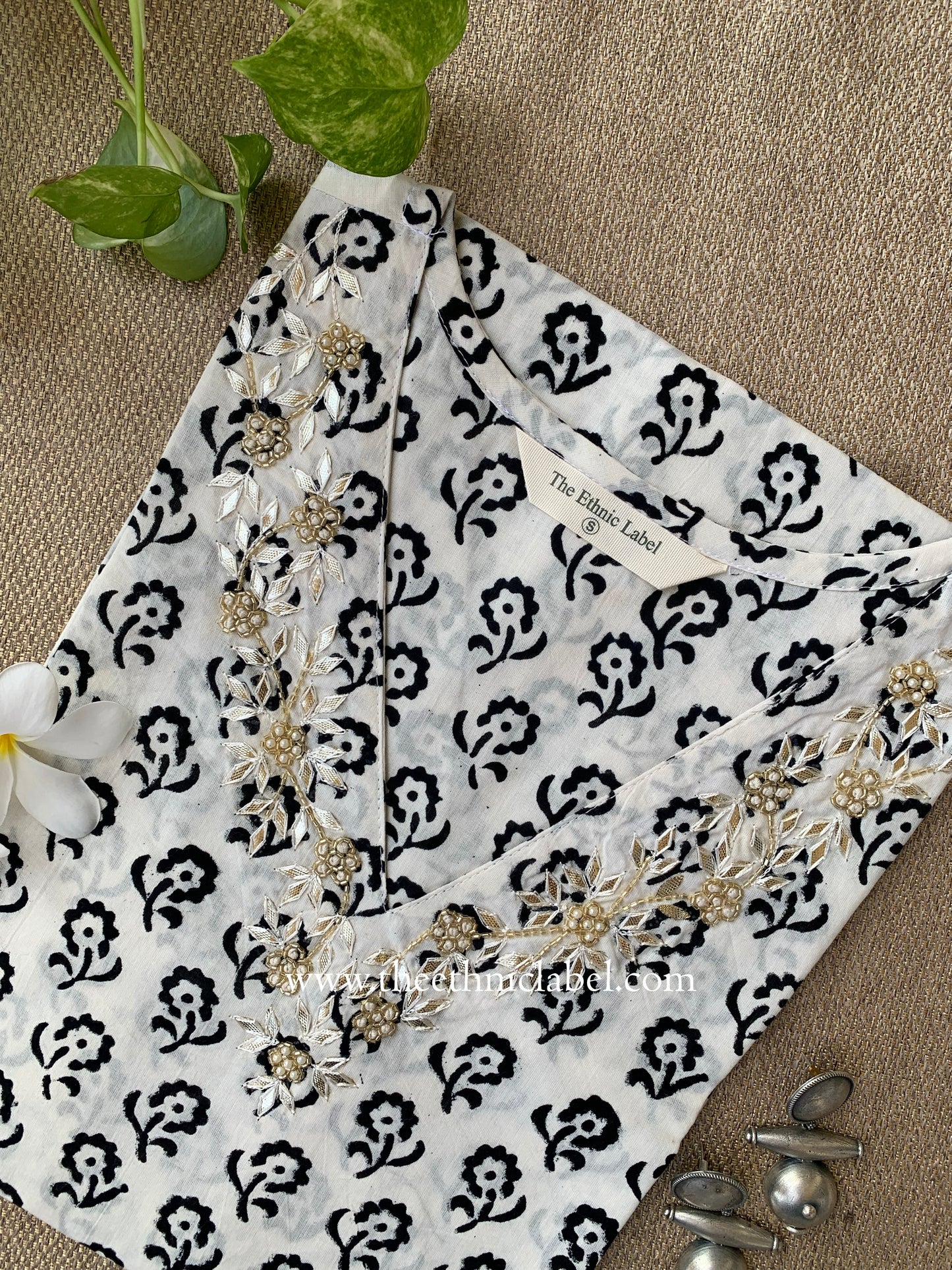 "Phool" Hand Embroidered Block Printed Cotton kurta