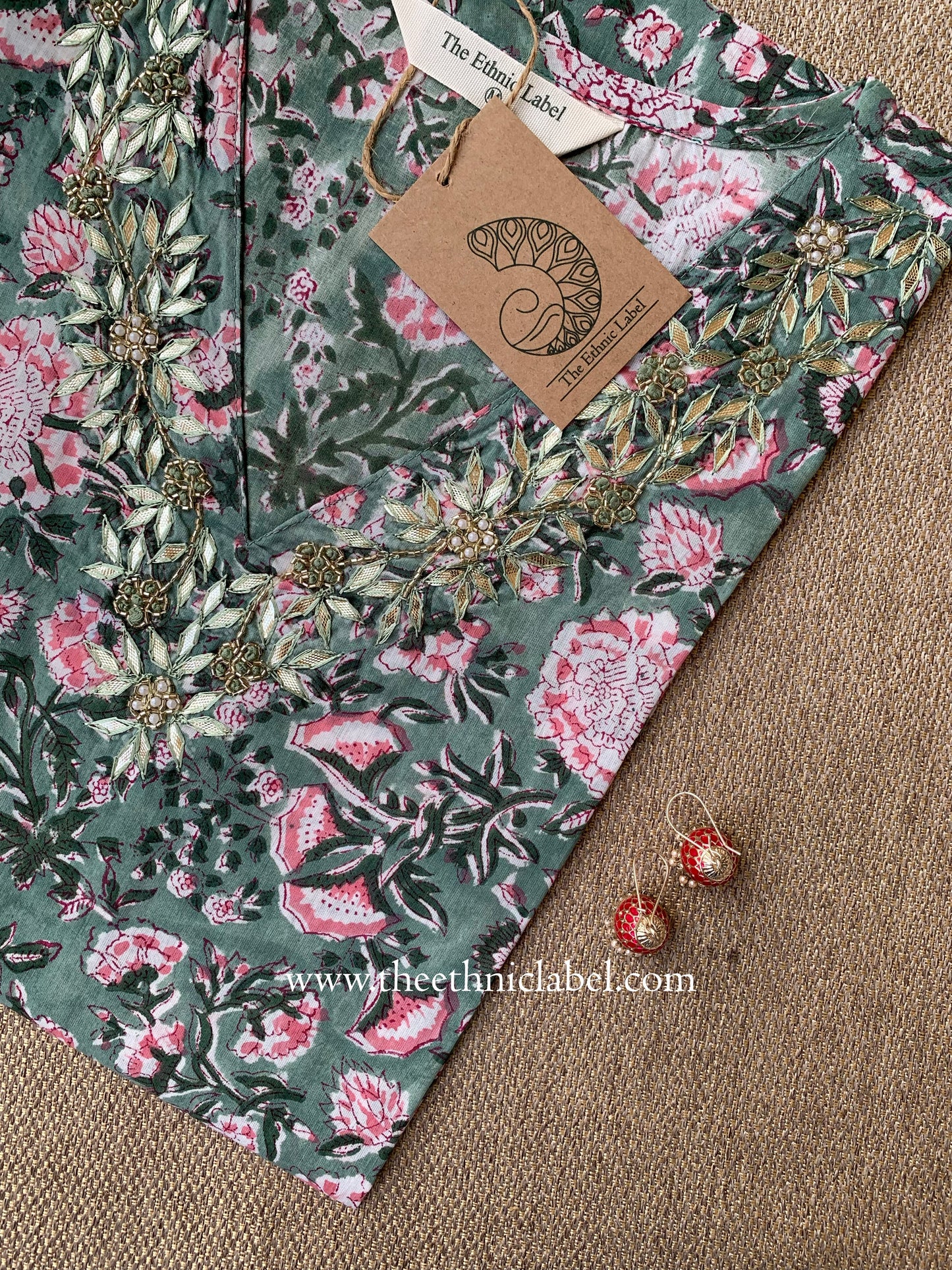 "Siksha" Hand Embroidered Block Printed Cotton kurta