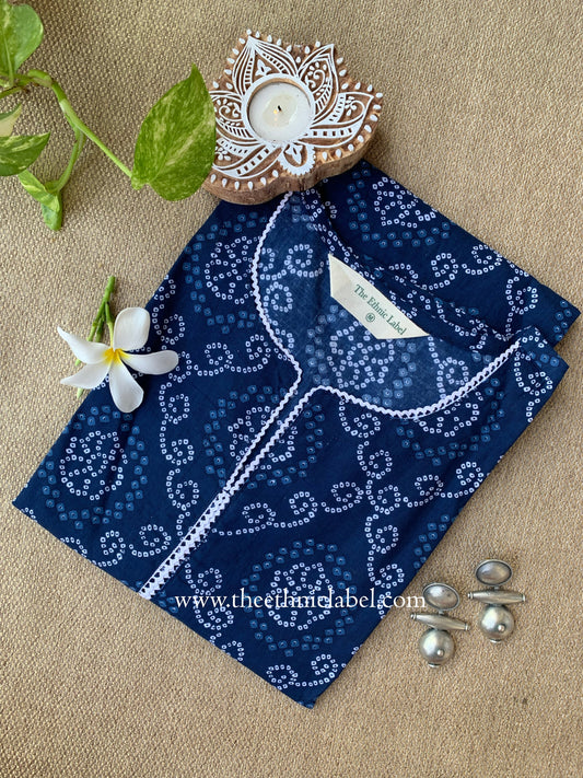 "Rubai" Bandhani Blue Laced Cotton Kurta