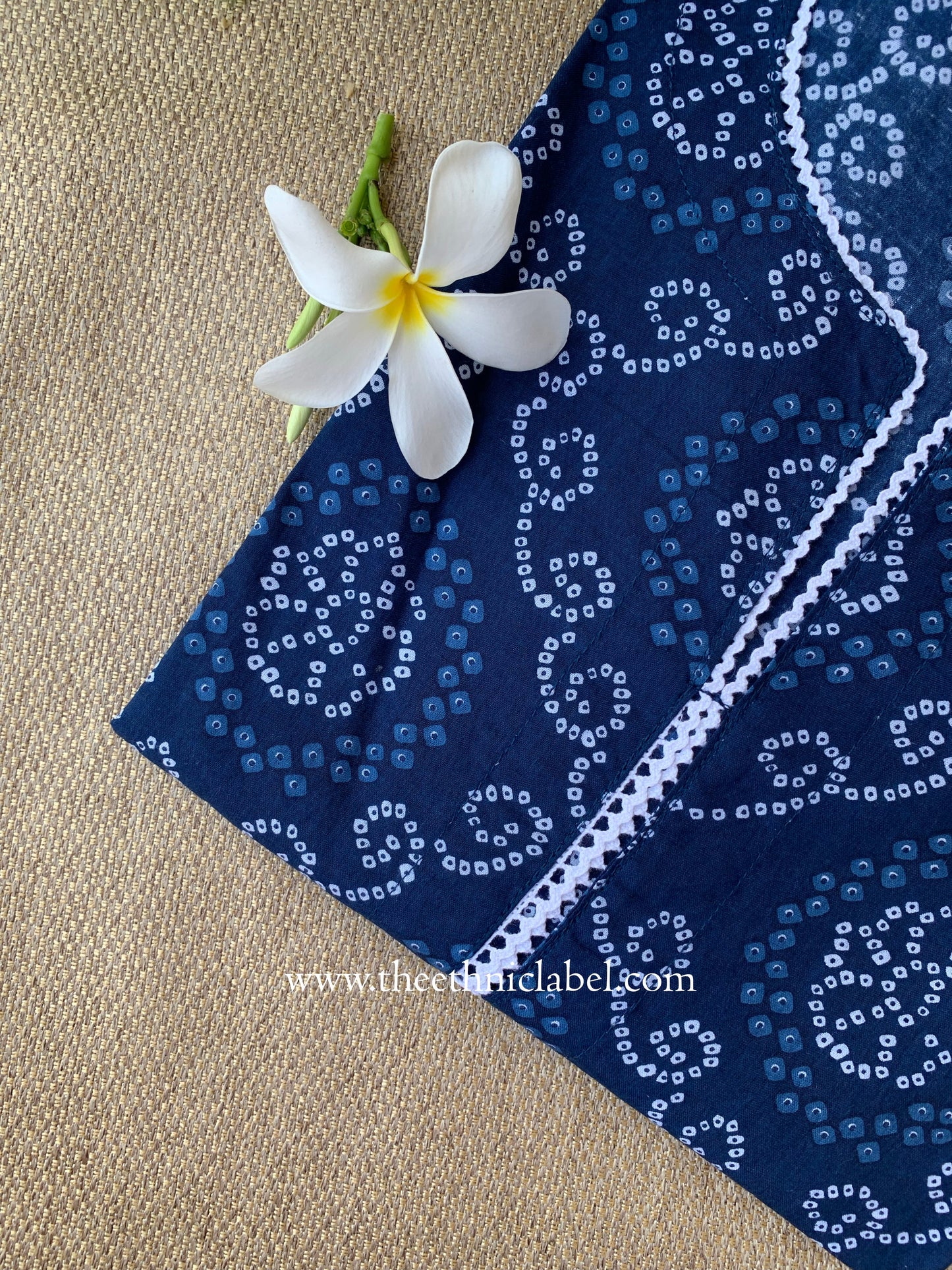 "Rubai" Bandhani Blue Laced Cotton Kurta