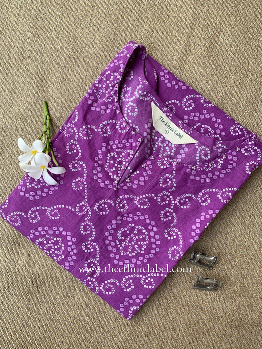 "Reza" Bandhani Purple Cotton Kurta