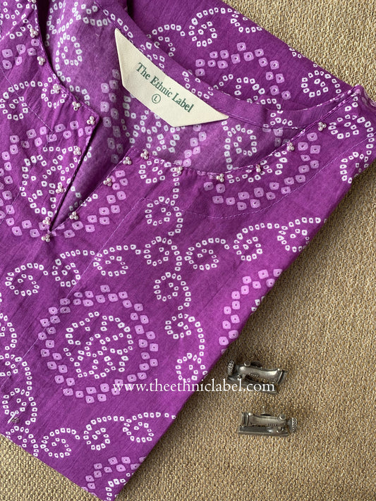 "Reza" Bandhani Purple Cotton Kurta