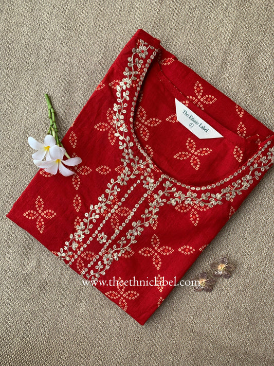 "Nivaas" Bandhani Red Embroidered Cotton Kurta