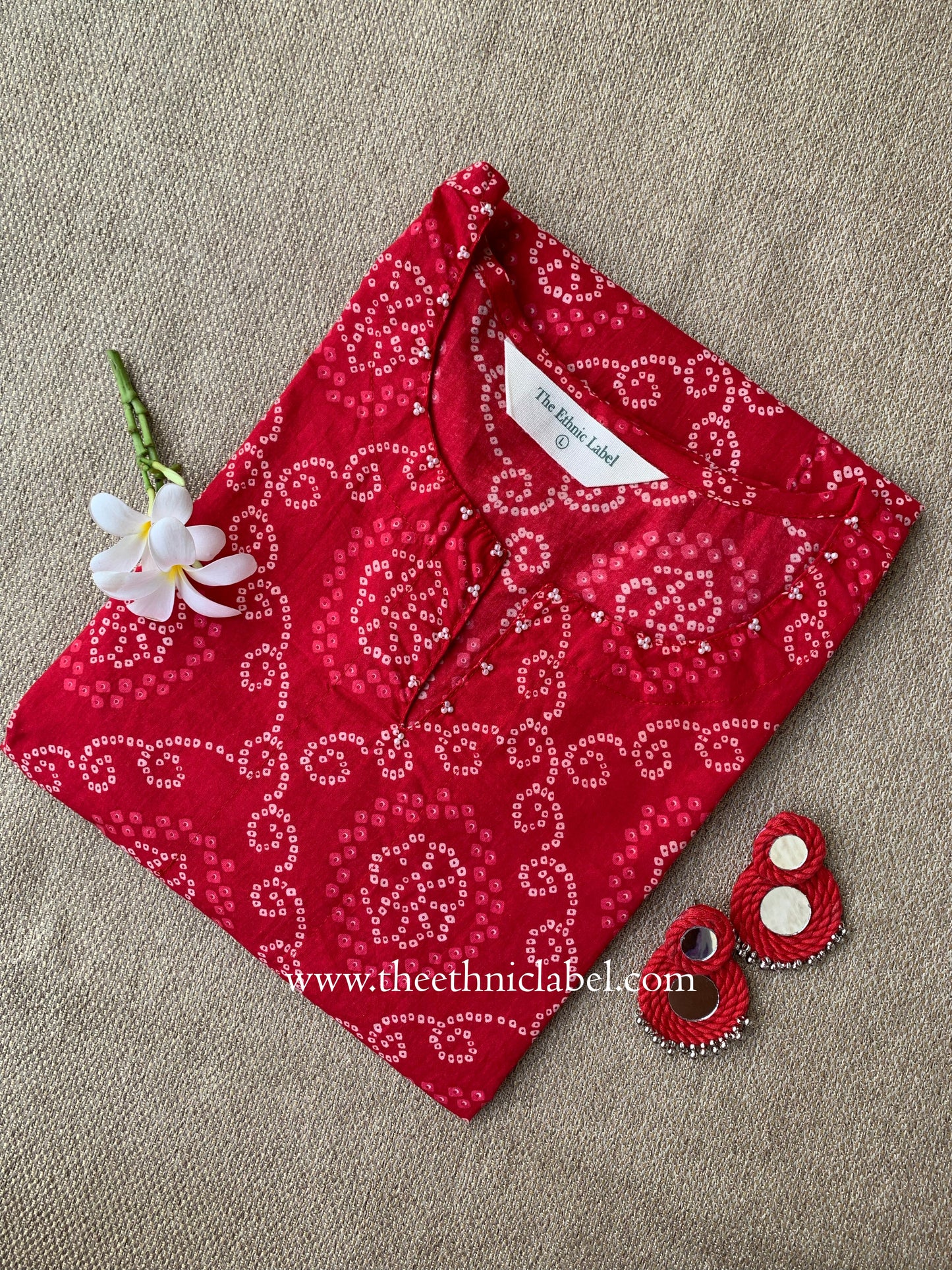 "Noorani" Bandhani Red Cotton Kurta