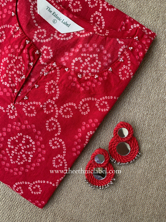 "Noorani" Bandhani Red Cotton Kurta