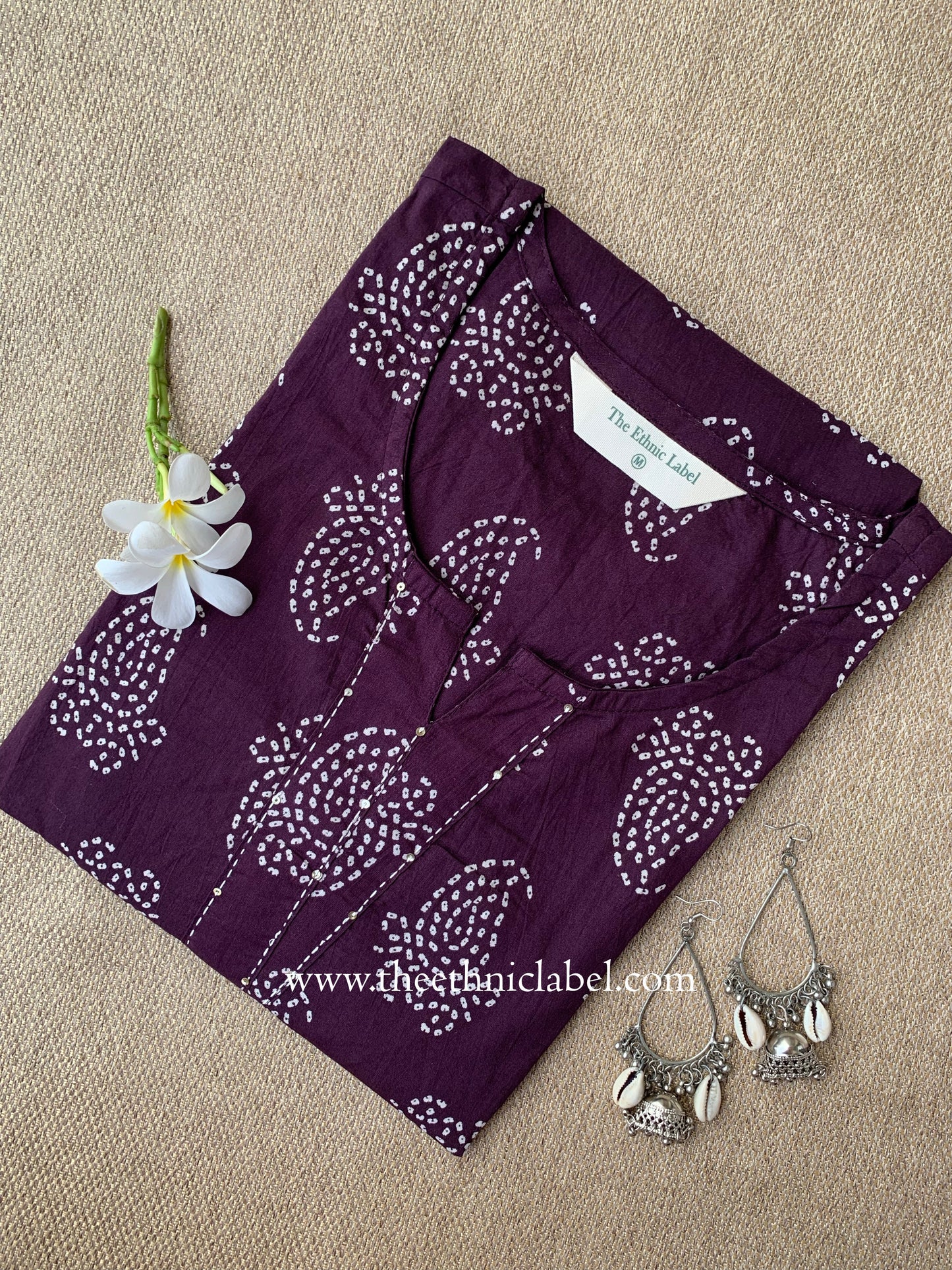 "Mahroop" Dark Purple Kantha Cotton kurta