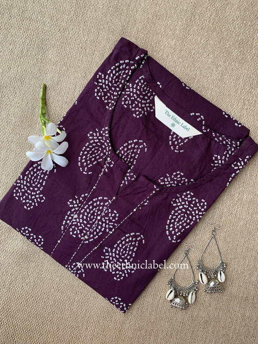 "Mahroop" Dark Purple Kantha Cotton kurta