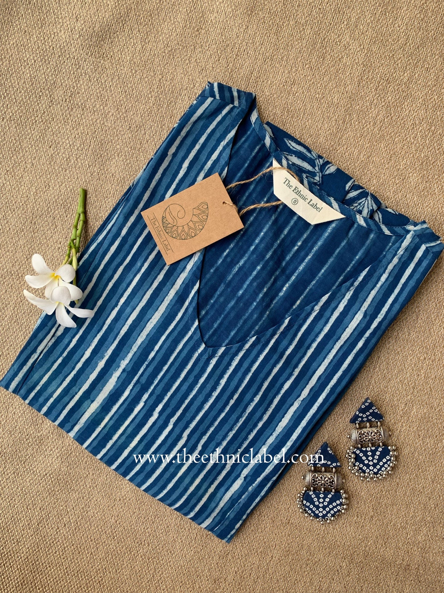 "Naira" A Line Hand Block Printed Indigo Cotton kurta