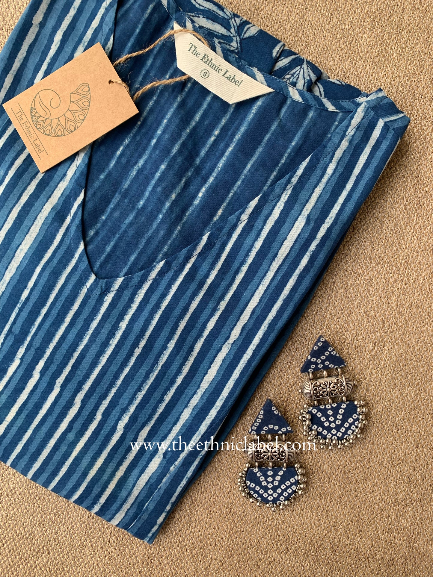 "Naira" A Line Hand Block Printed Indigo Cotton kurta