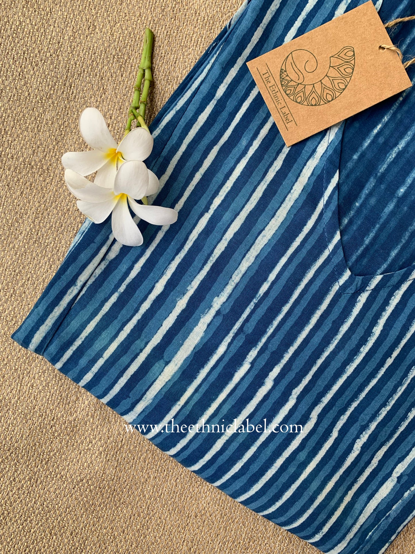 "Naira" A Line Hand Block Printed Indigo Cotton kurta