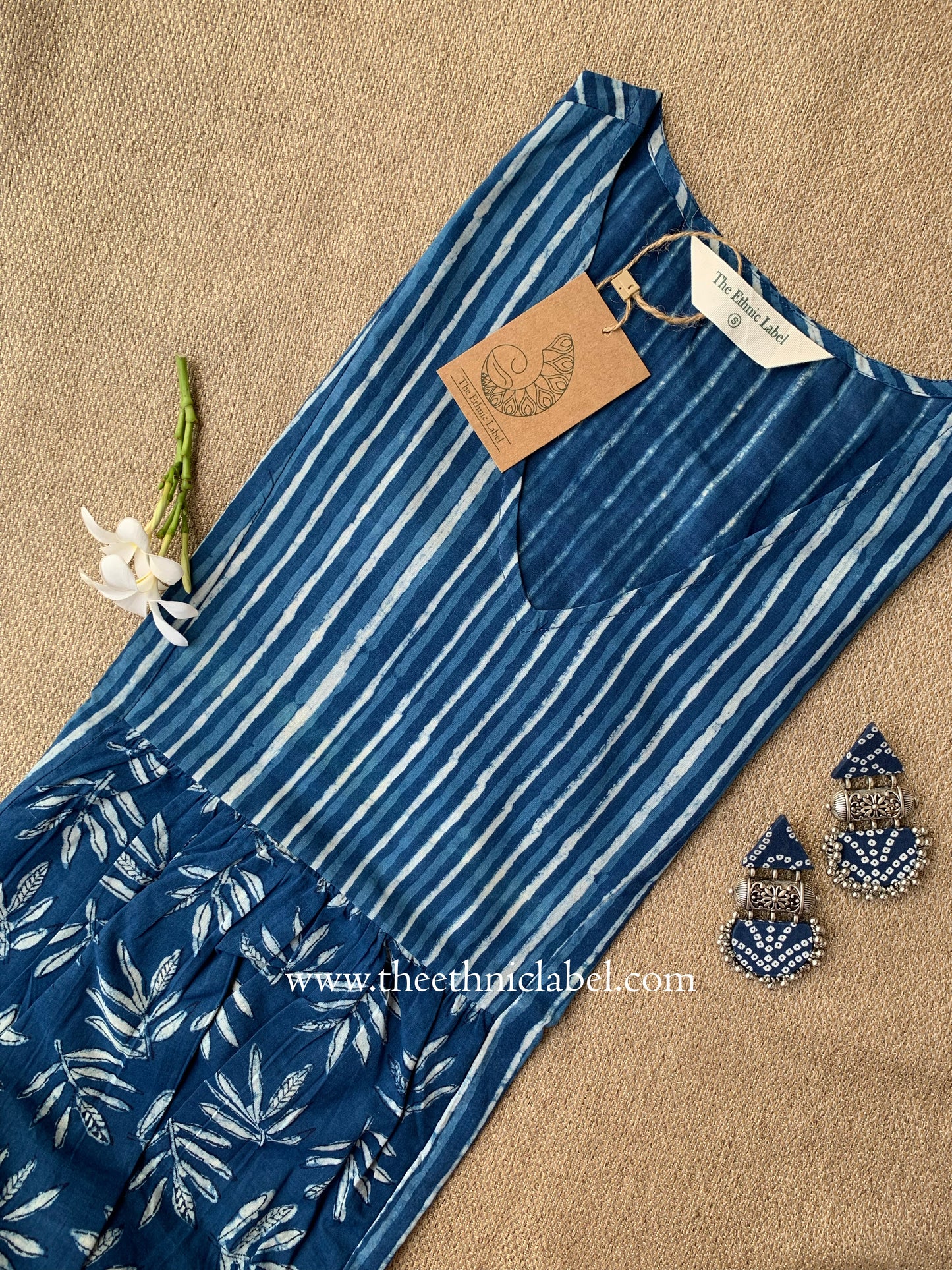 "Naira" A Line Hand Block Printed Indigo Cotton kurta