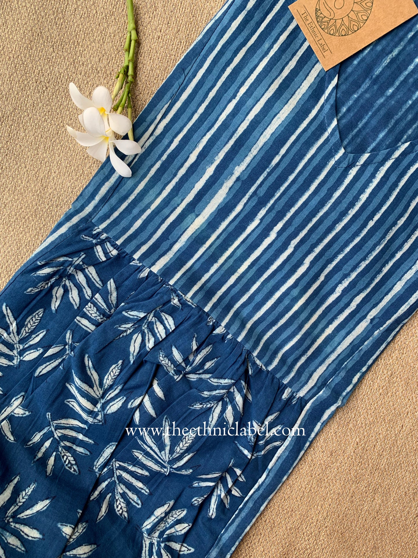 "Naira" A Line Hand Block Printed Indigo Cotton kurta