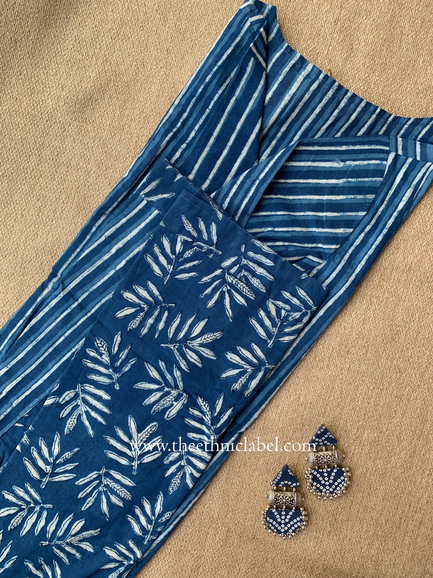 "Naira" A Line Hand Block Printed Indigo Cotton kurta