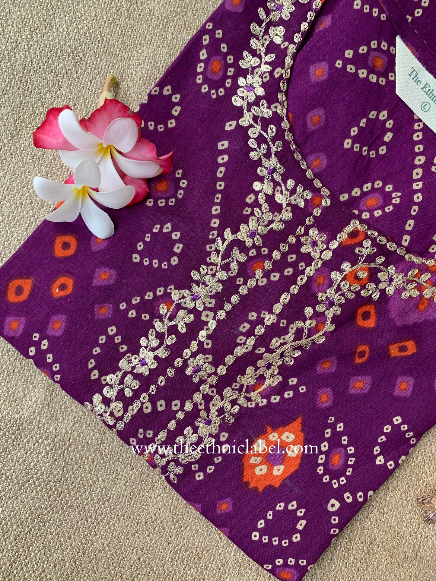 "Aangan" Bandhani Purple Embroidered Cotton Kurta