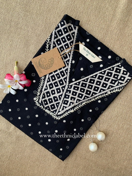 "Tvara" Hand Block Printed Black Cotton kurta