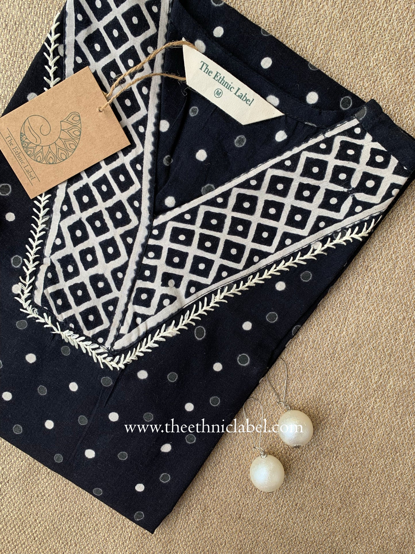 "Tvara" Hand Block Printed Black Cotton kurta