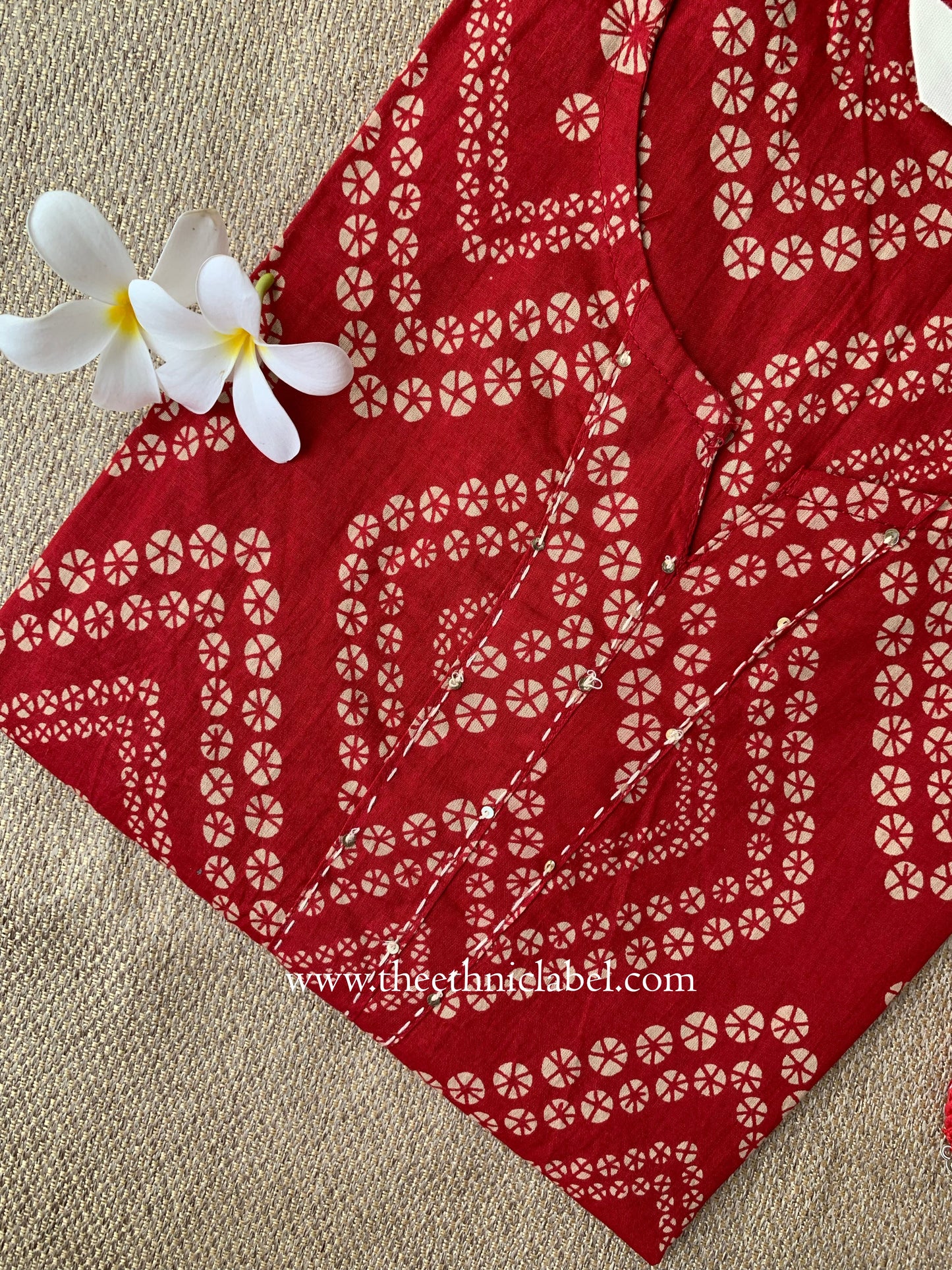 "Hanaya" Bandhani Red Kantha Cotton Kurta