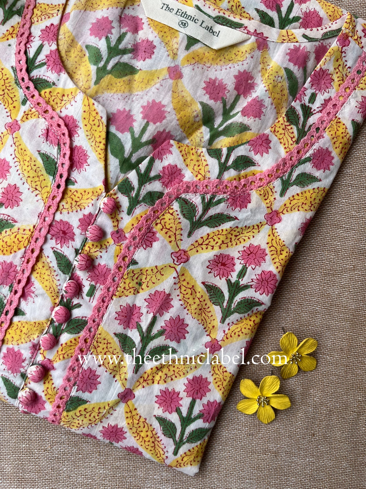 "Mayra" Hand Block Printed Laced Cotton Kurta