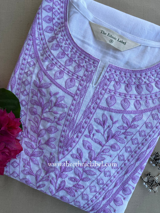 "Chaand" White Embroidered Cotton Kurta