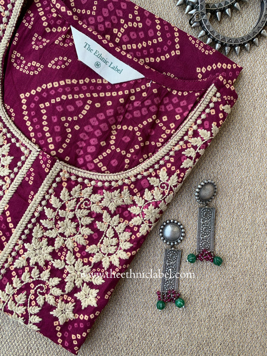"Rehza" Bandhani Magenta Embroidered Cotton Kurta