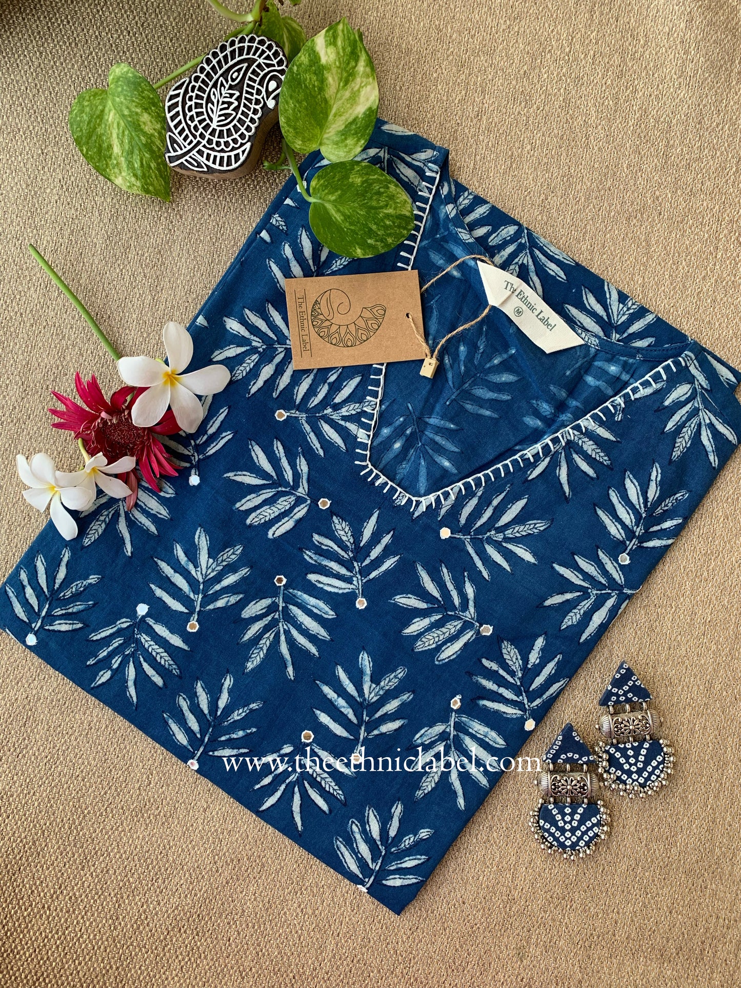 "Zunaira" Hand-embroidered Block Print Cotton kurta