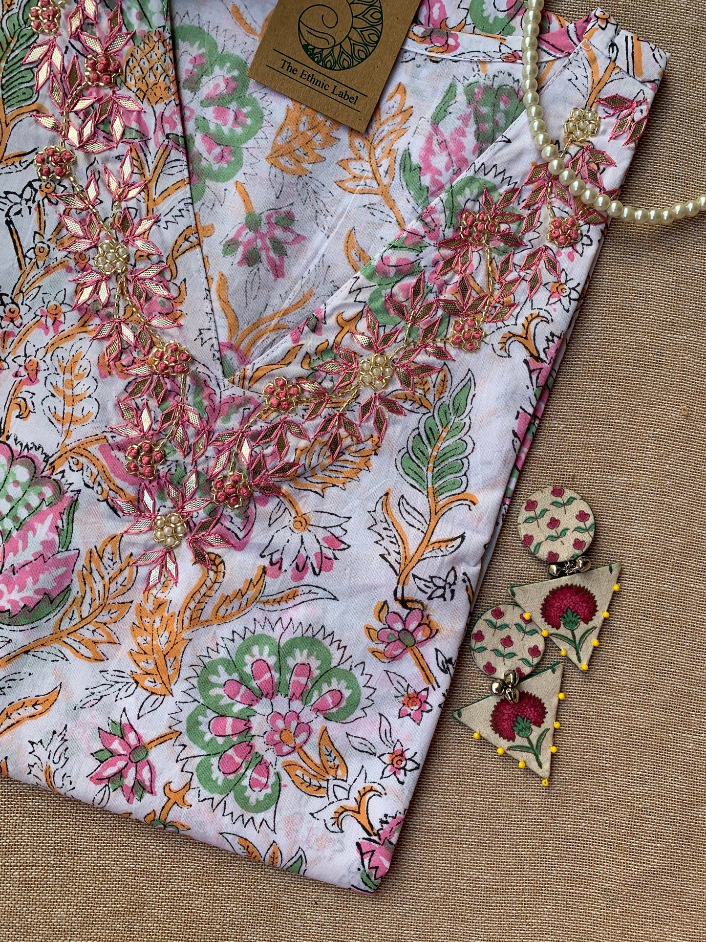 “Aabheri” Hand Work Embellished Cotton kurta