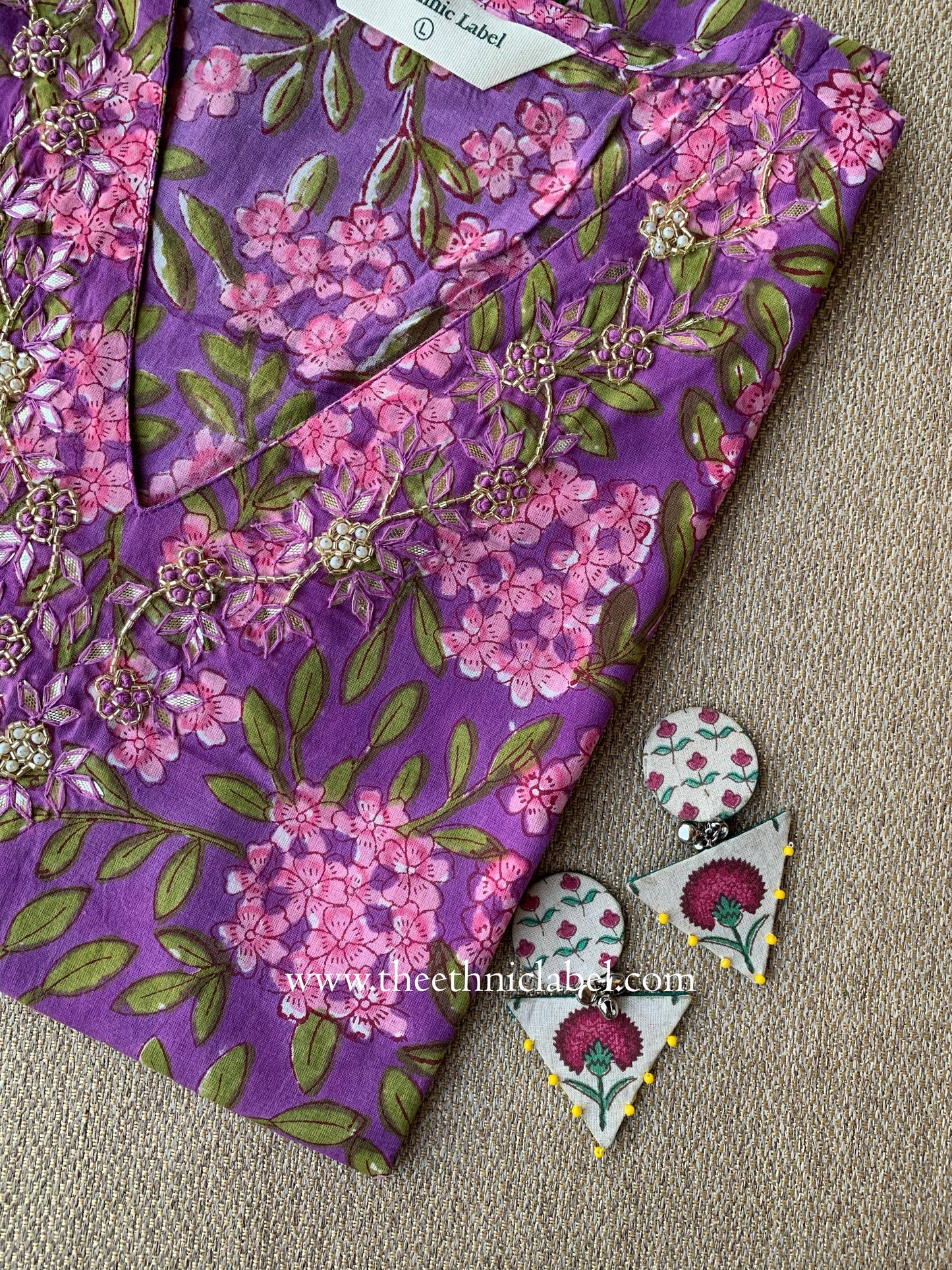 "Gulshan" Hand Block Printed Handwork Cotton kurta