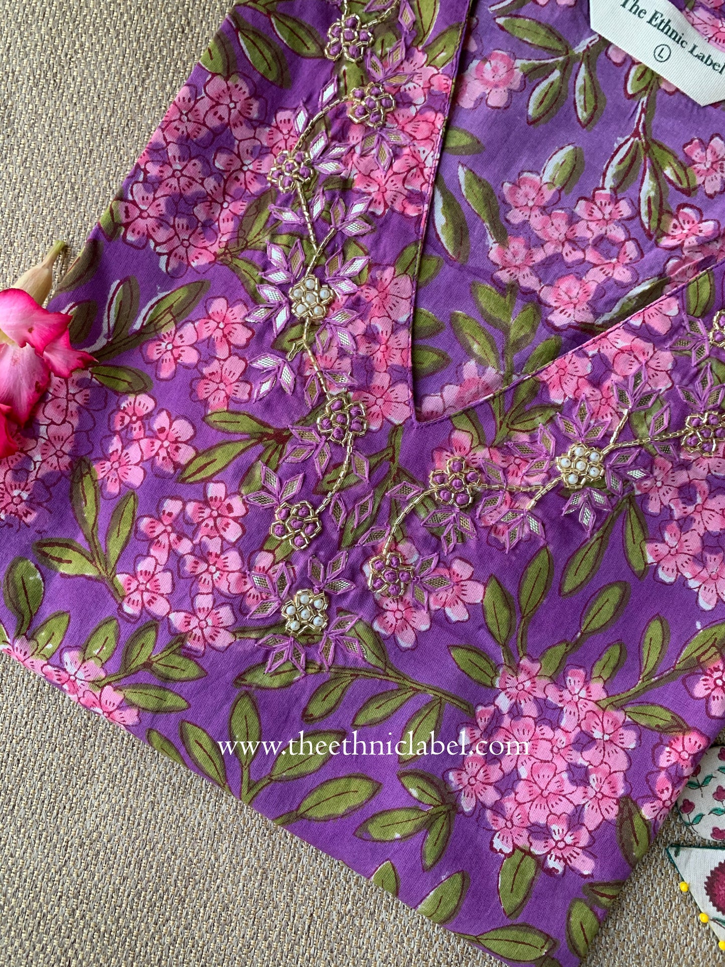 "Gulshan" Hand Block Printed Handwork Cotton kurta