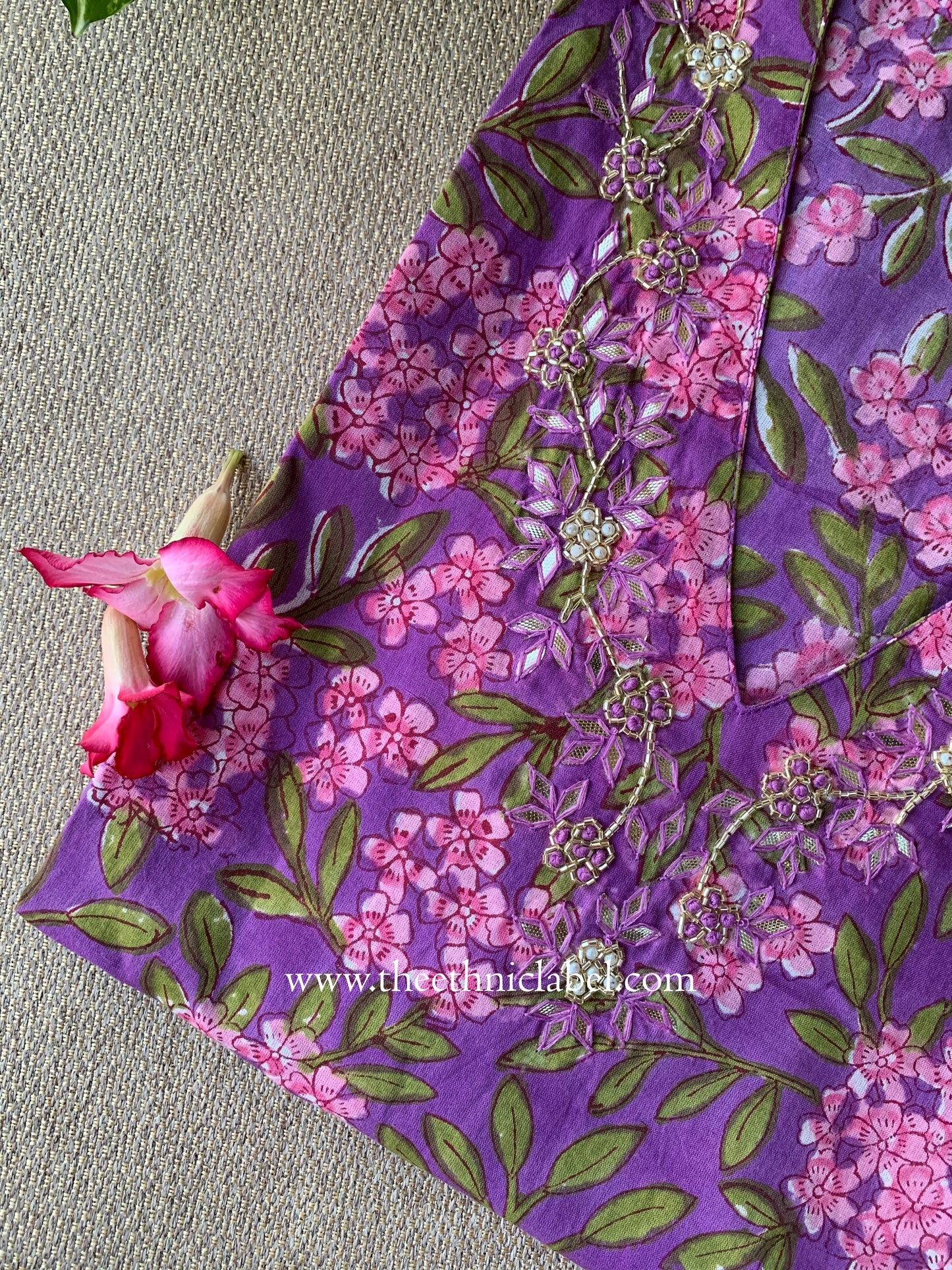 "Gulshan" Hand Block Printed Handwork Cotton kurta