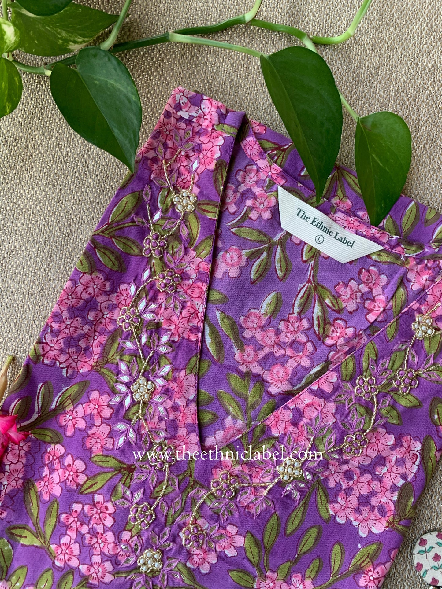 "Gulshan" Hand Block Printed Handwork Cotton kurta