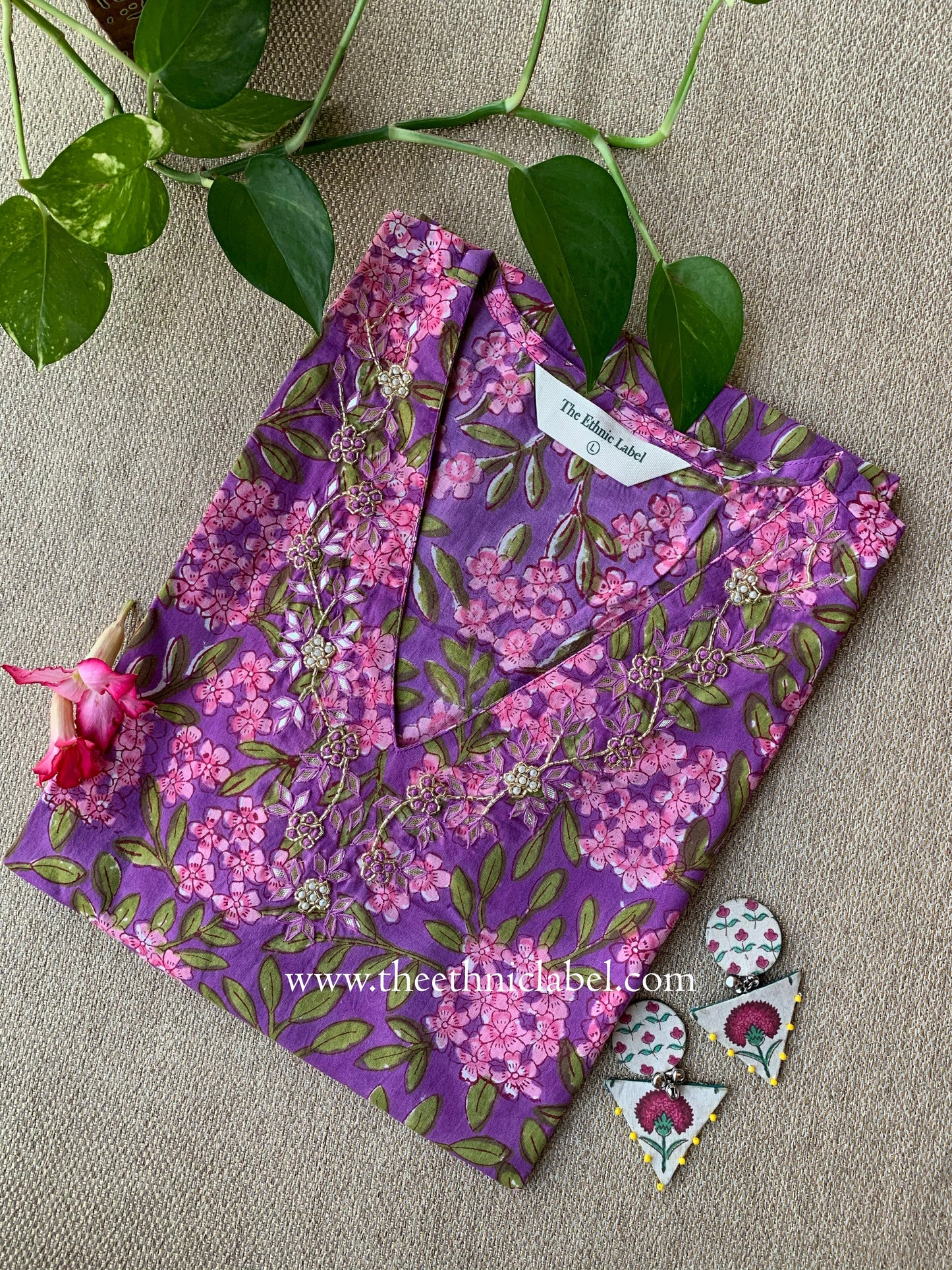 "Gulshan" Hand Block Printed Handwork Cotton kurta