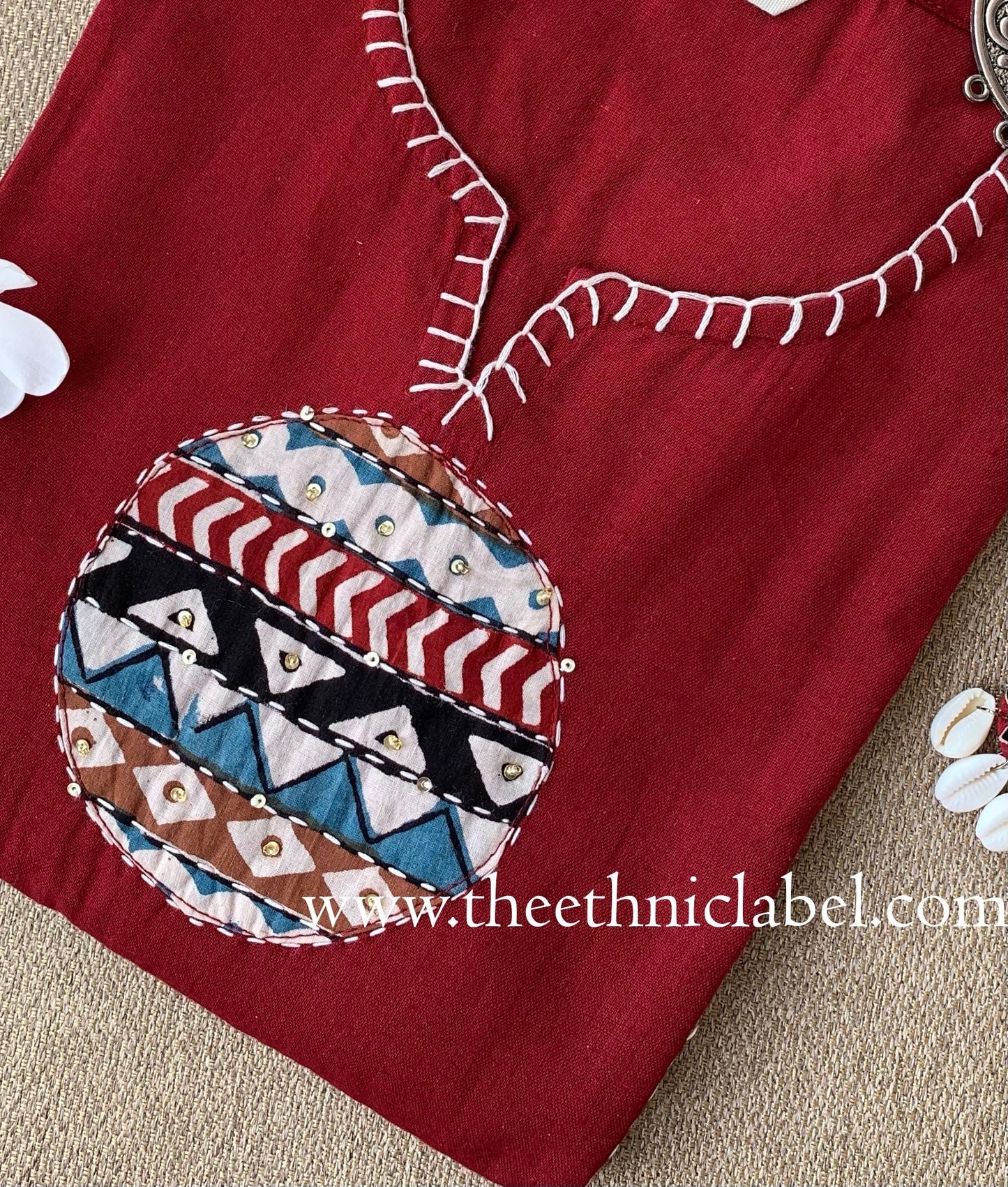 "Pratha" Hand Work A line Cotton Kurta