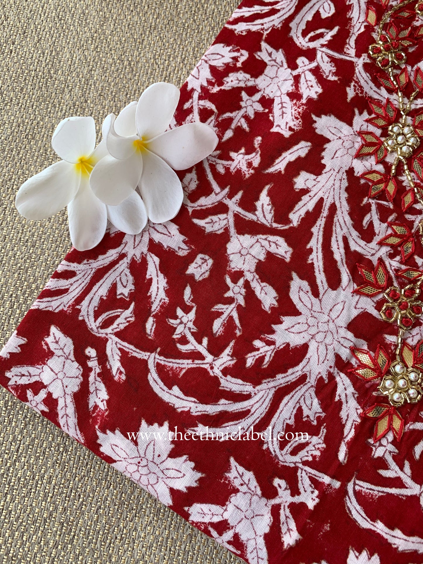 "Ruby" Hand-embroidered Block Print Cotton kurta