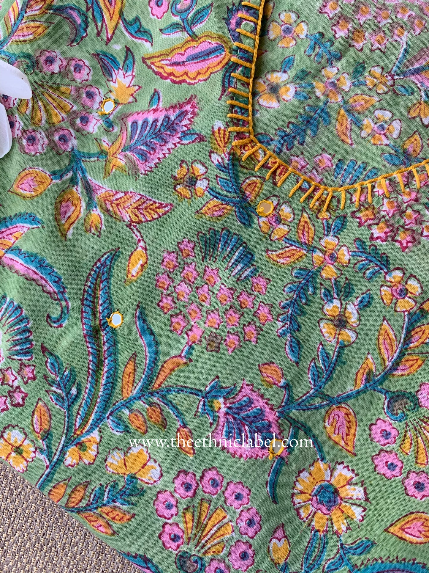 "Ojaswi" Hand-embroidered Block Print Cotton kurta