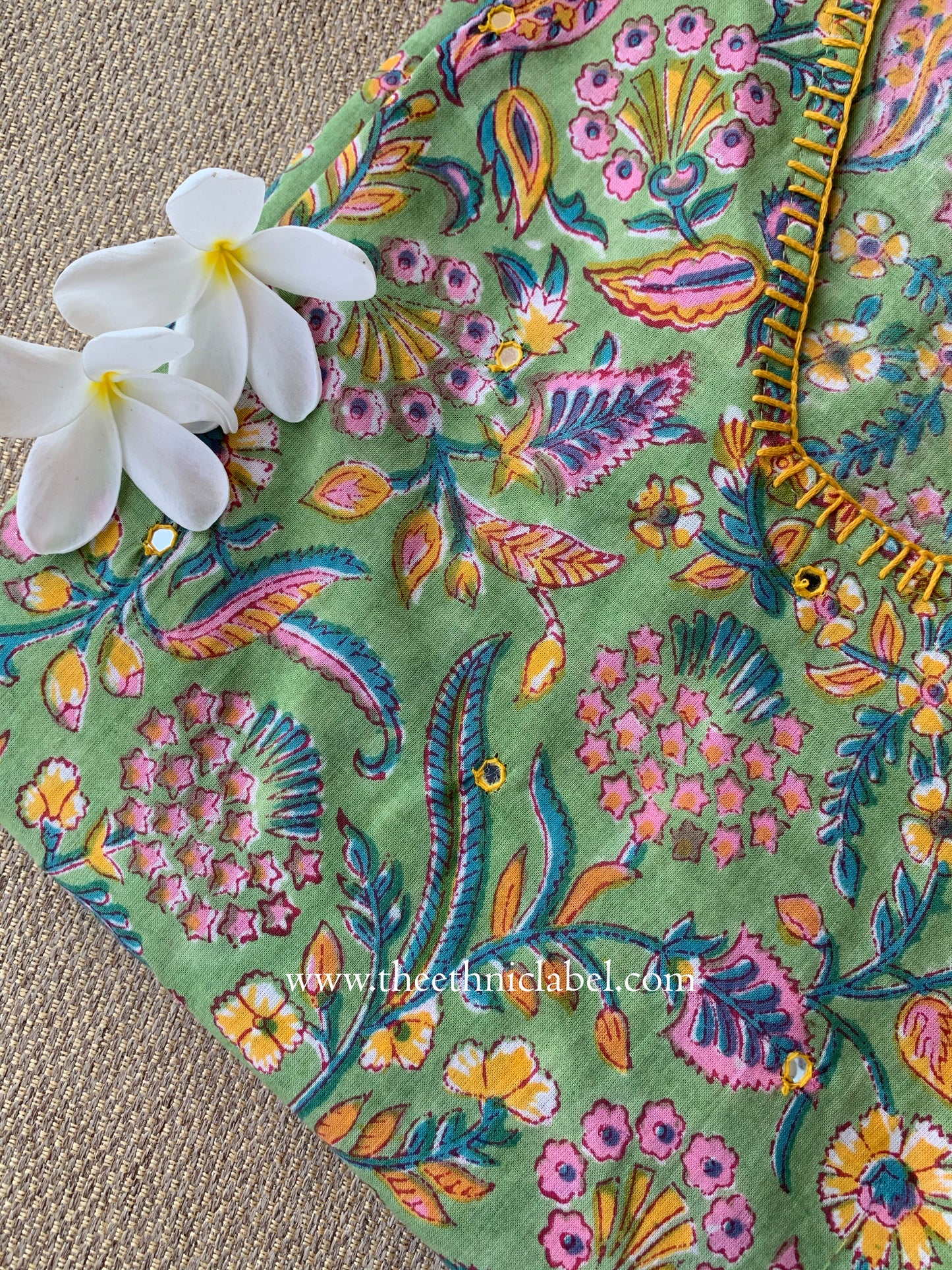 "Ojaswi" Hand-embroidered Block Print Cotton kurta