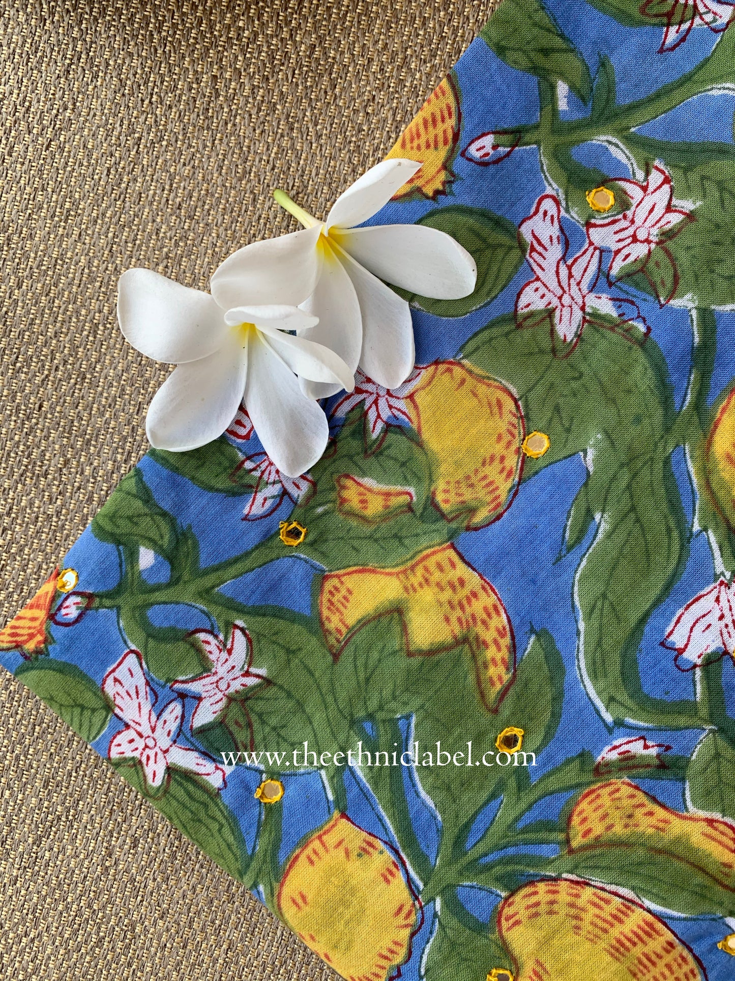 "Nimbu" Hand-embroidered Block Print Cotton kurta