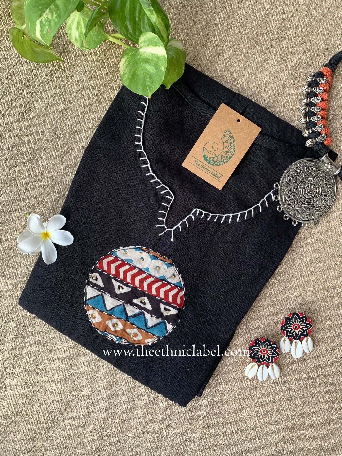 "Pratha-Black" A Line Cotton kurta