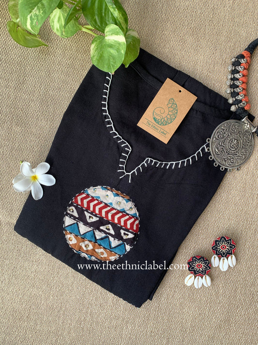 "Pratha-Black" A Line Cotton kurta