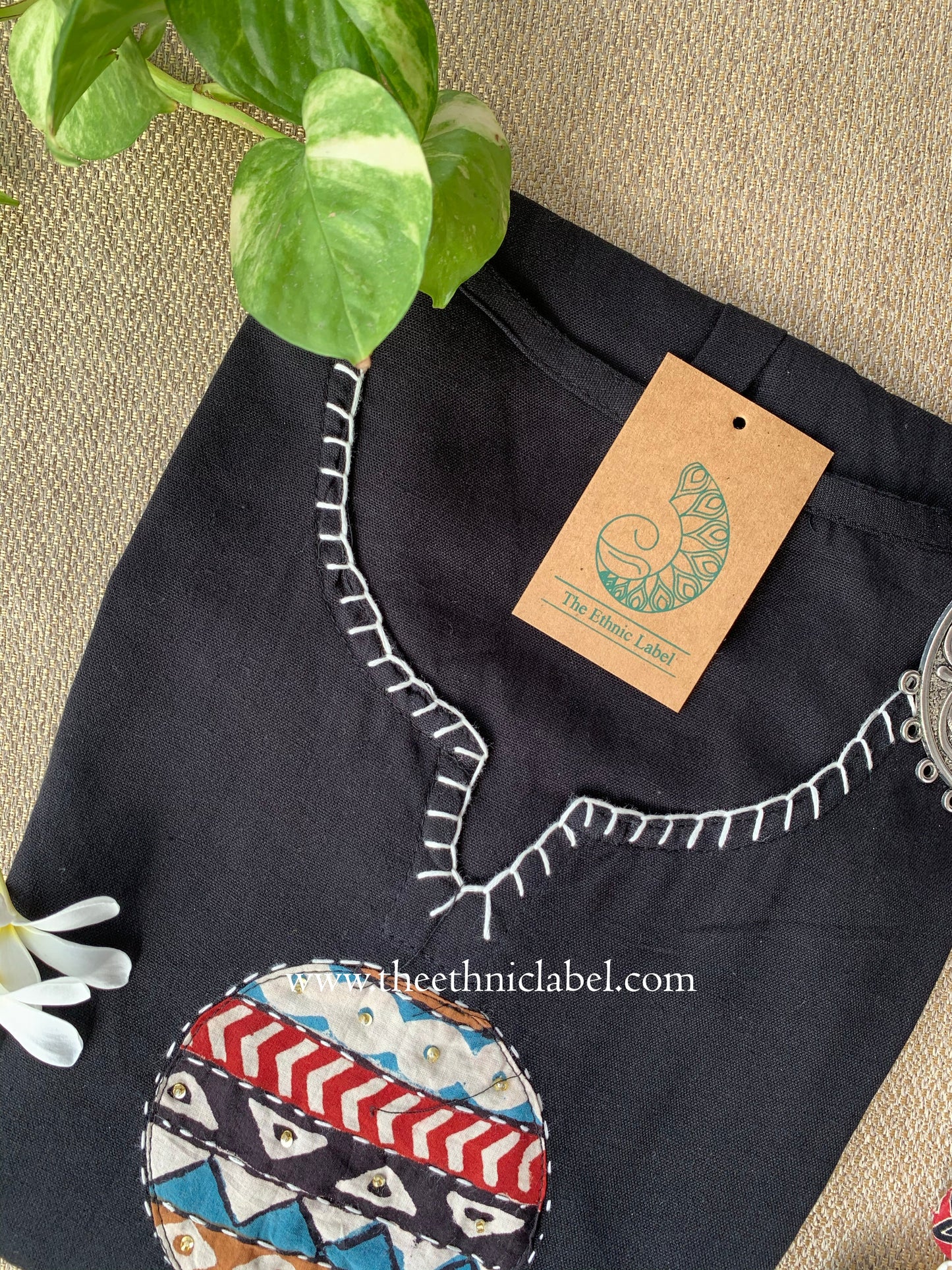 "Pratha-Black" A Line Cotton kurta