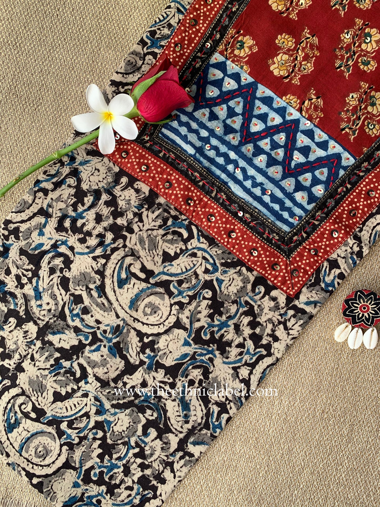 "Varnika" Grey Kalamkari Cotton kurta