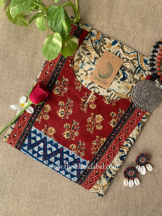 "Varnika" Beige Kalamkari Cotton kurta