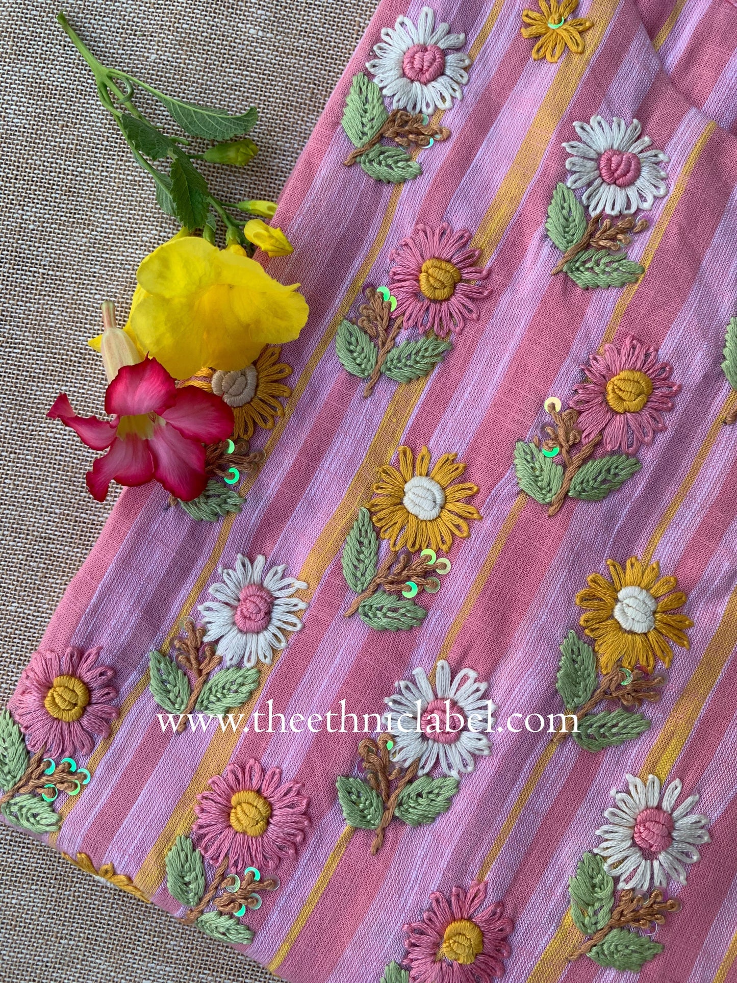 "Aabharan" Pink Embroidered Cotton kurta - Image 5